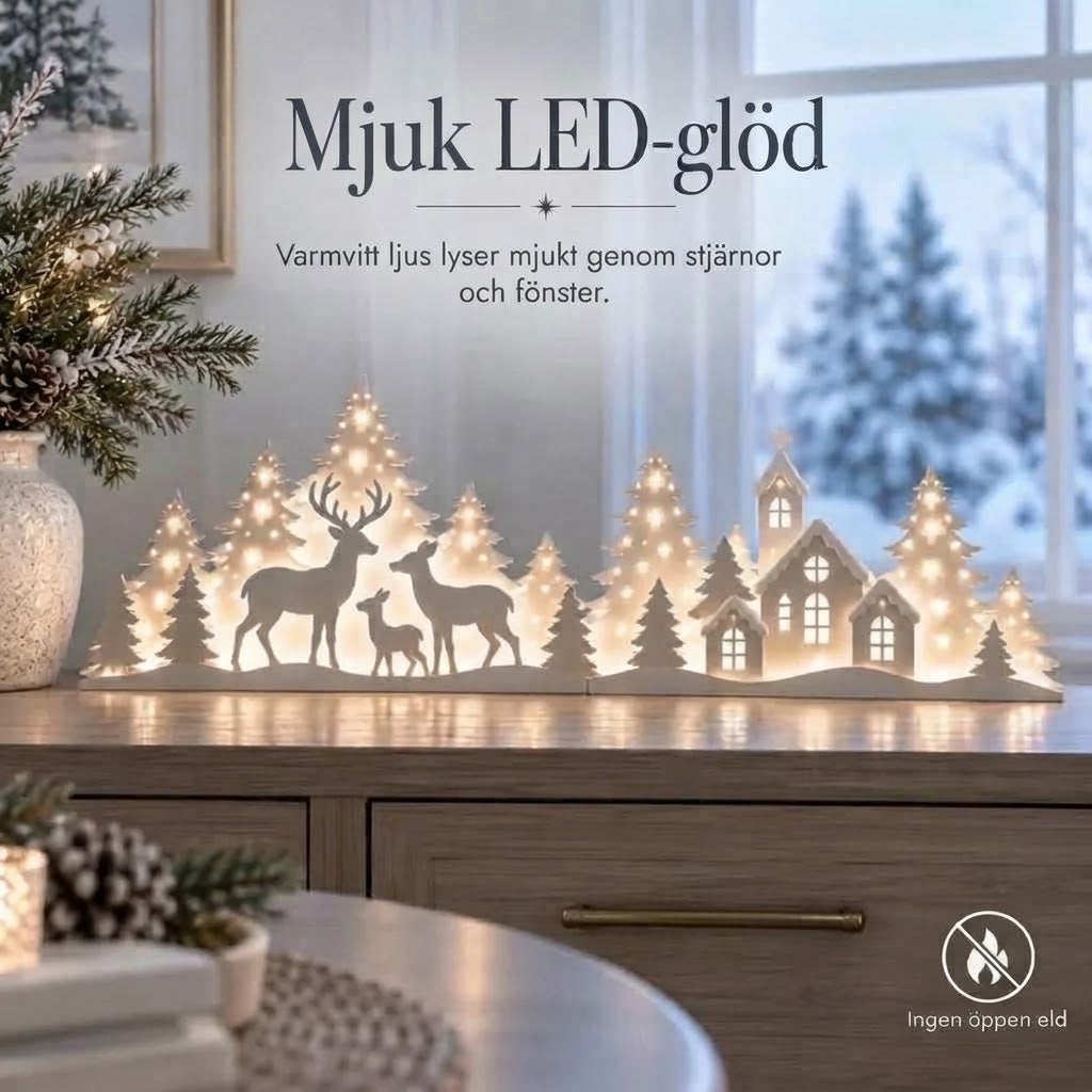 2-delad LED-juldekoration med ren och by