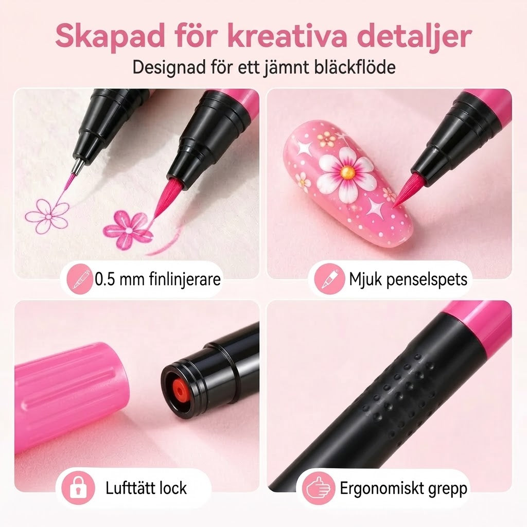 Dubbelsidiga nail art-pennor 12-pack