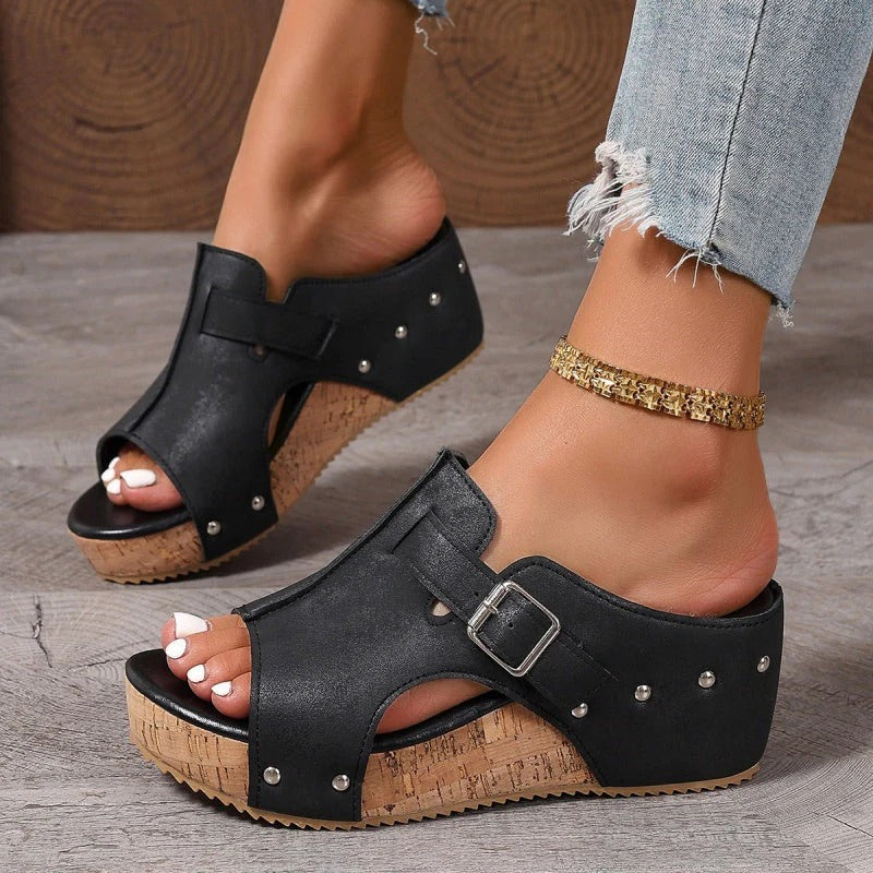 Dammode Peep Toe kilklackssandaler med platåsul