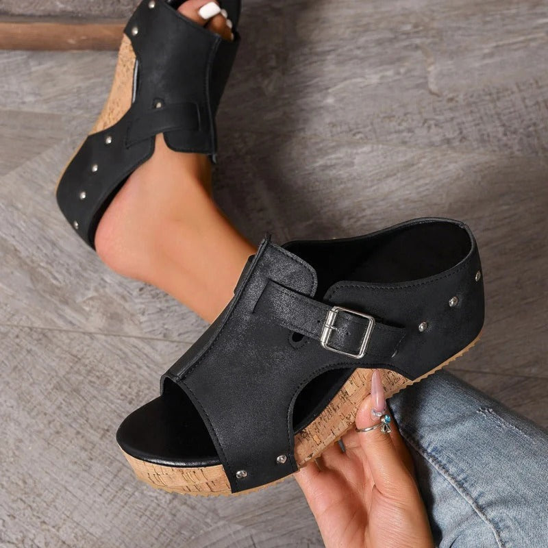 Dammode Peep Toe kilklackssandaler med platåsul