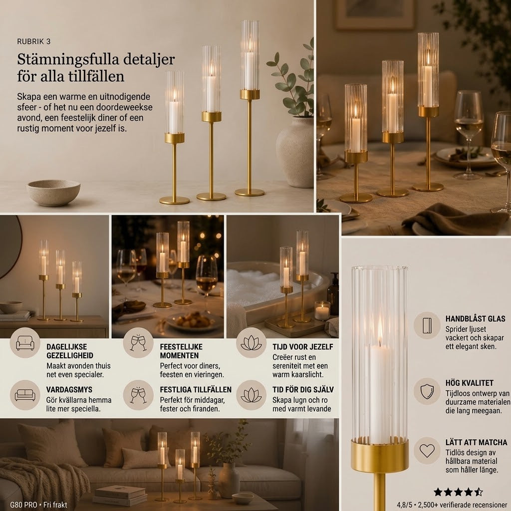 LUMÉA ljusstakar med glascylinder set om 3