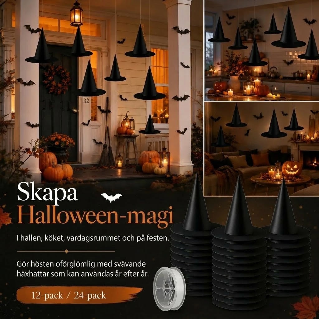 Svävande häxhattar för Halloween-dekoration