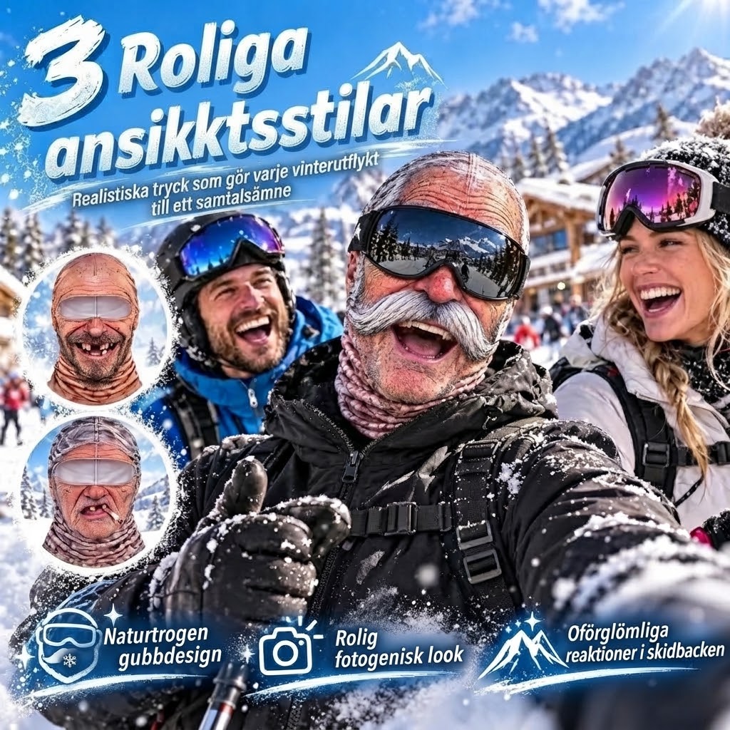 Rolig skidbalaklava med realistiskt ansikte