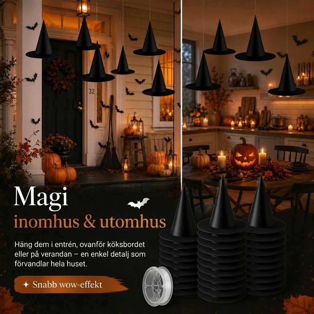 Svävande häxhattar för Halloween-dekoration
