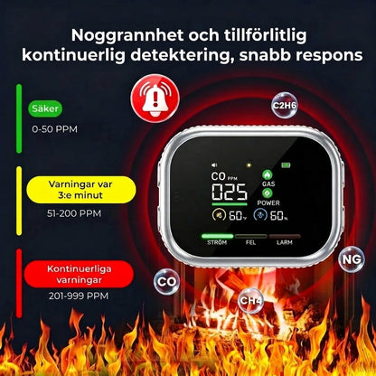 6 i 1 smart säkerhetsdetektor för kolmonoxid gas och rök