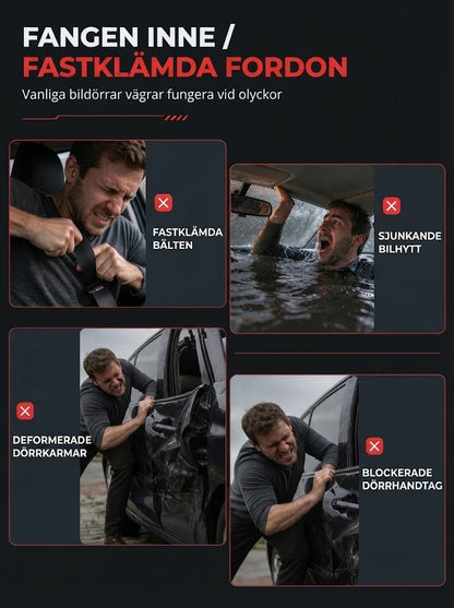 Kompakt bilsäkerhetshammare med fönsterkrossare och bältesskärare