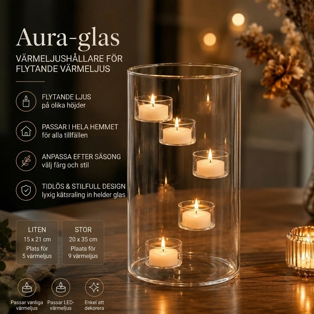 Aura Glass ljuslykta i glas med svävande ljuseffekt