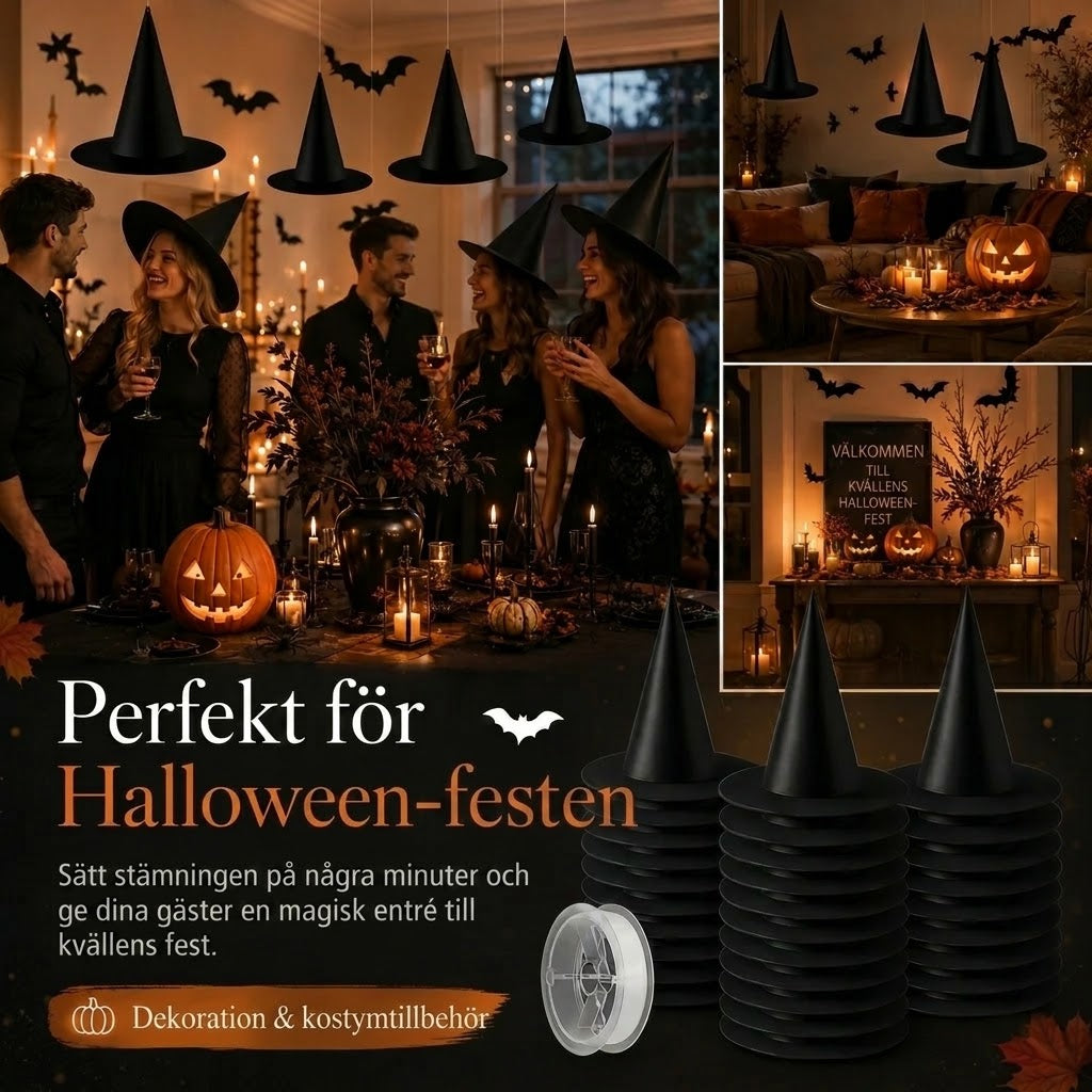 Svävande häxhattar för Halloween-dekoration