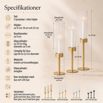 LUMÉA ljusstakar med glascylinder set om 3