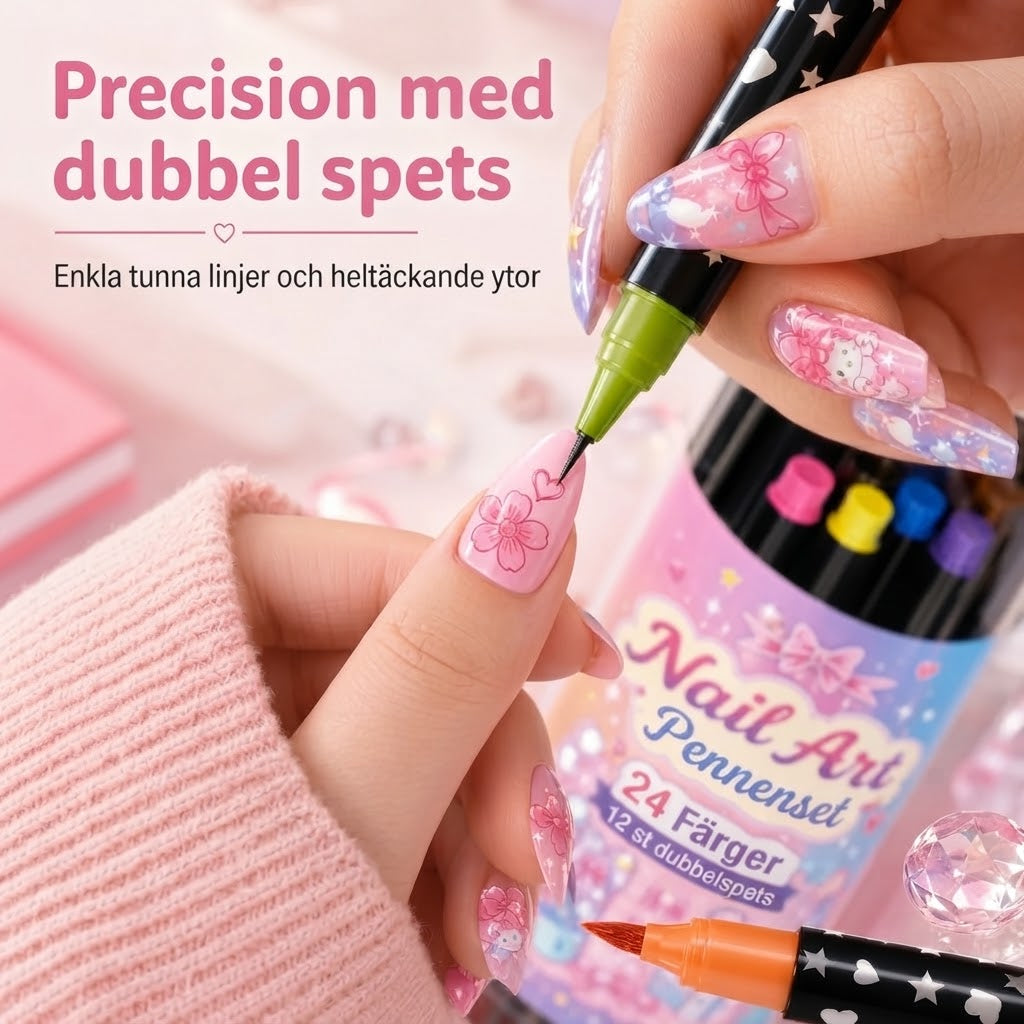 Dubbelsidiga nail art-pennor 12-pack