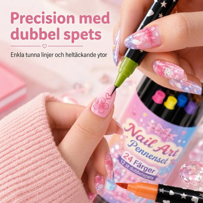 Dubbelsidiga nail art-pennor 12-pack