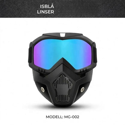 Helmask med reptåliga sportglasögon