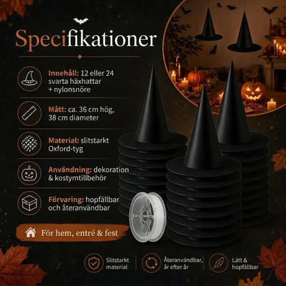 Svävande häxhattar för Halloween-dekoration