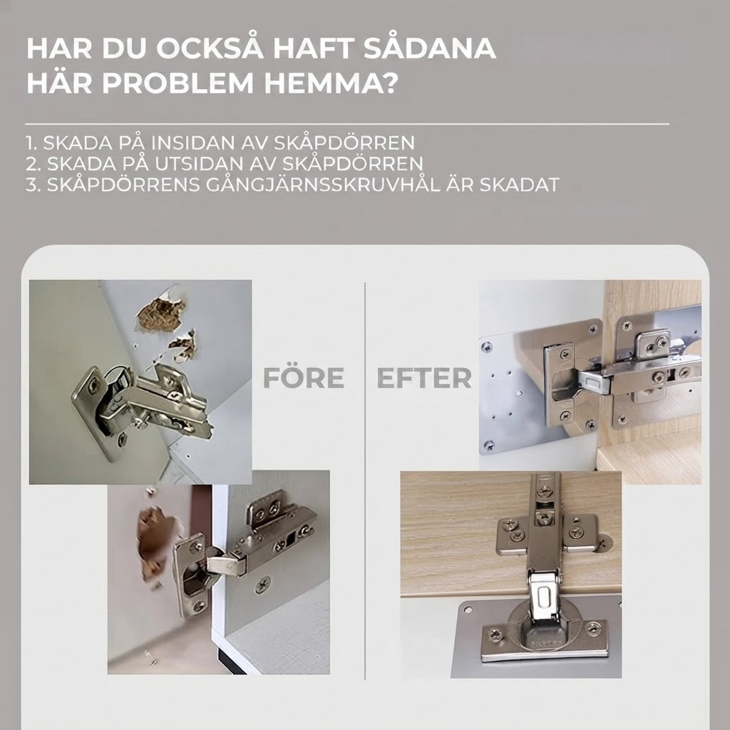 Reparationssats för skåpgångjärn i rostfritt stål med 4 plattor och 24 skruvar