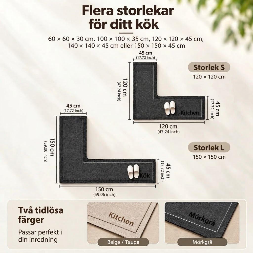 L-formad absorberande halkfri köksmatta
