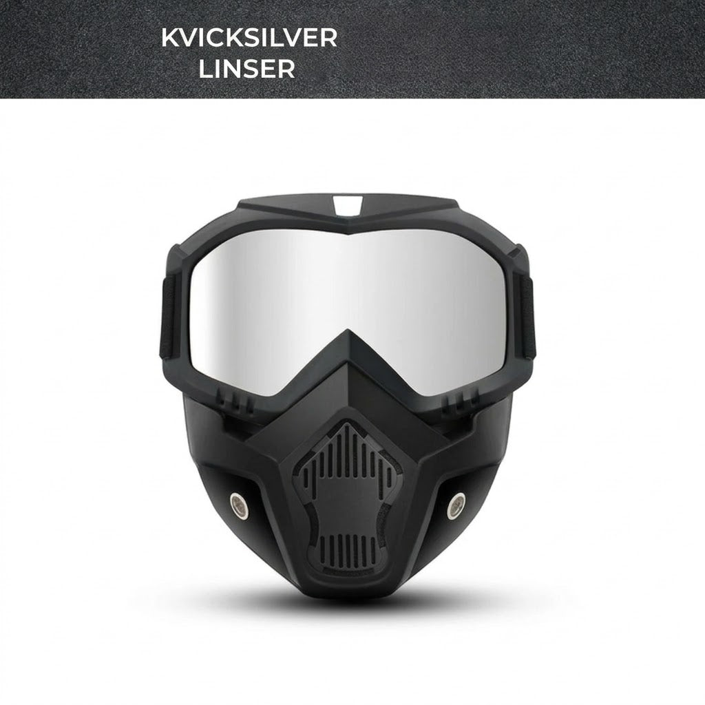 Helmask med reptåliga sportglasögon