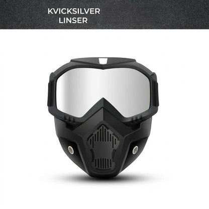 Helmask med reptåliga sportglasögon