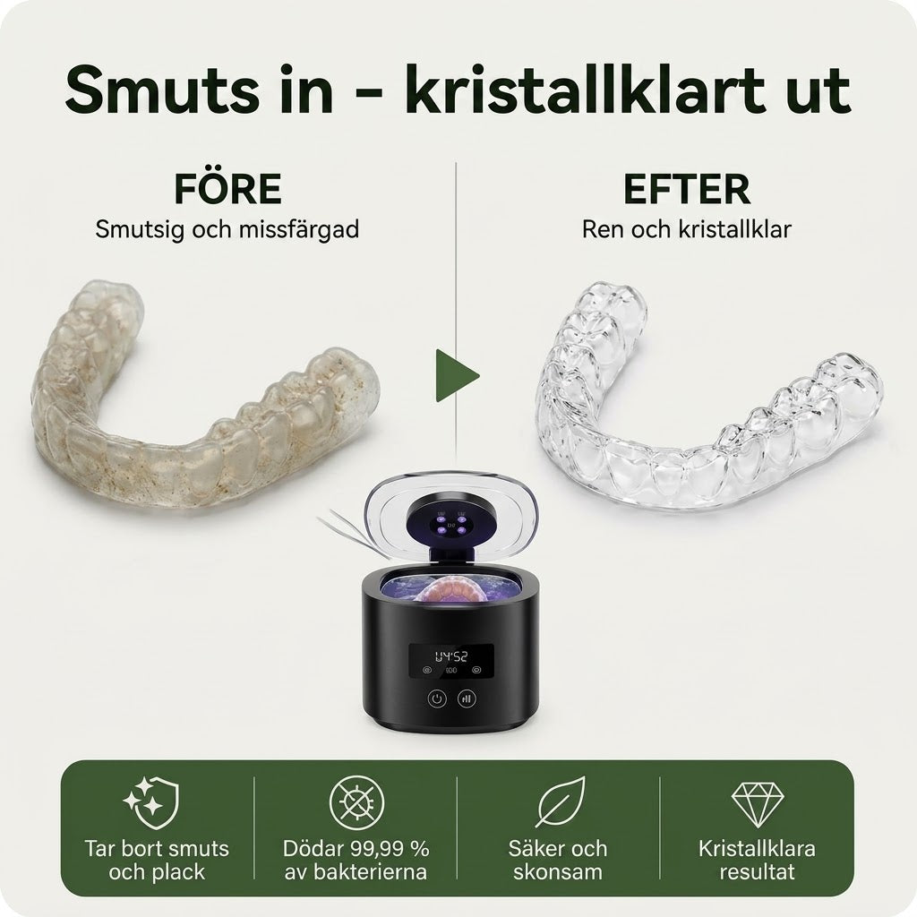 Uppladdningsbar ultraljudsrengörare för bettskenor och retainers