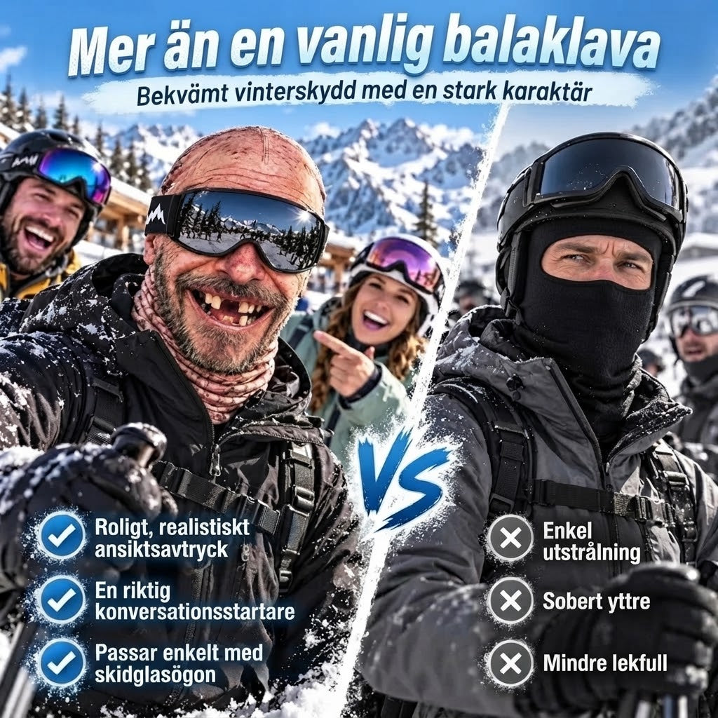 Rolig skidbalaklava med realistiskt ansikte