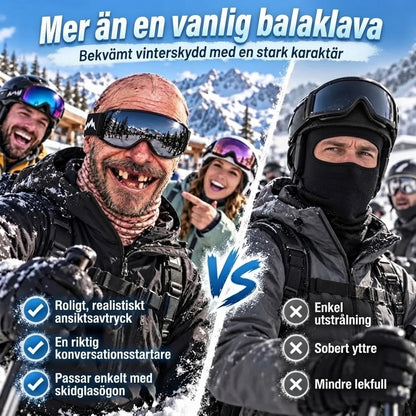 Rolig skidbalaklava med realistiskt ansikte