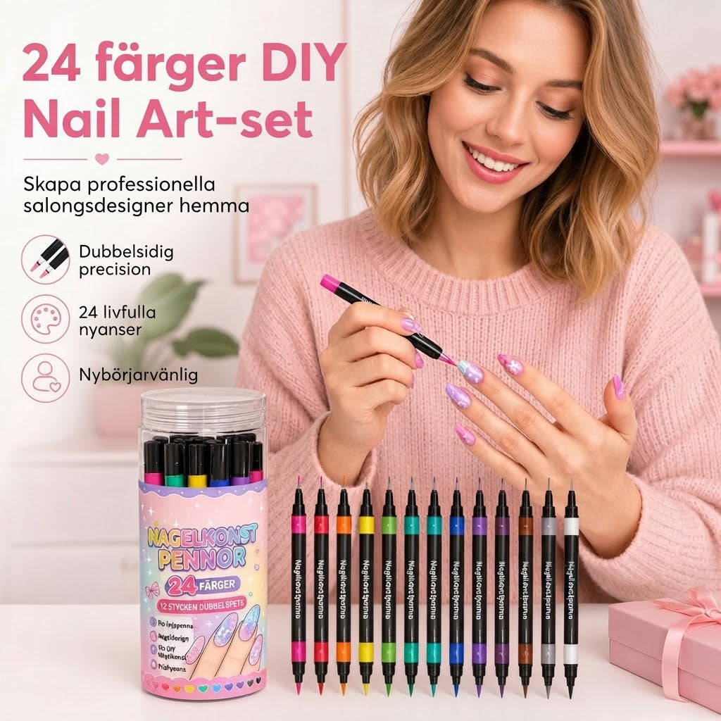 Dubbelsidiga nail art-pennor 12-pack