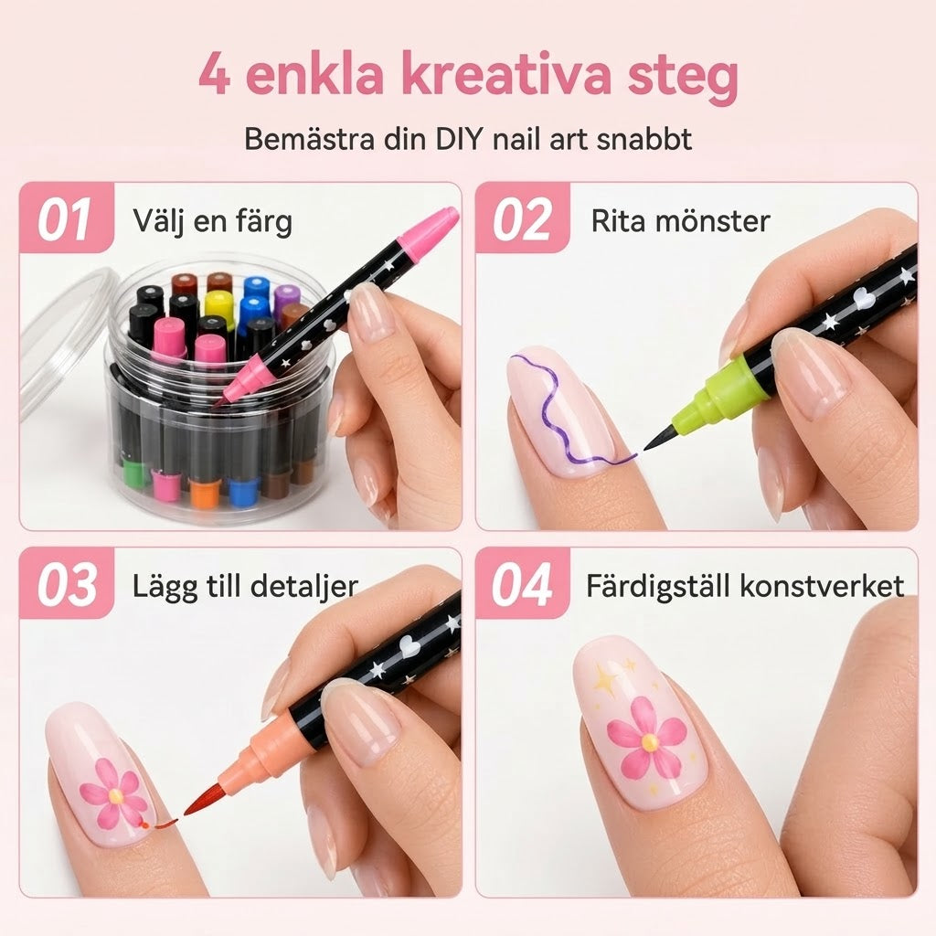 Dubbelsidiga nail art-pennor 12-pack