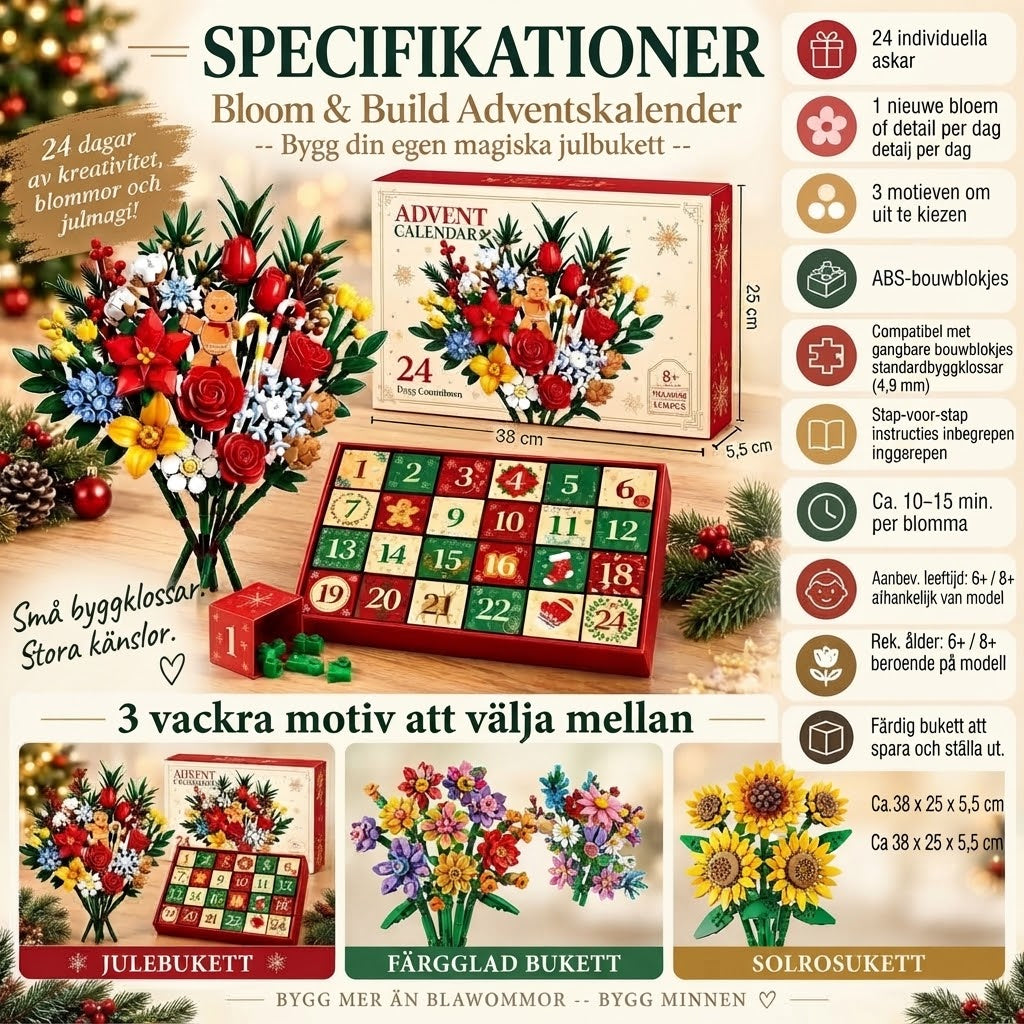 Adventskalender med byggset för blombukett till jul