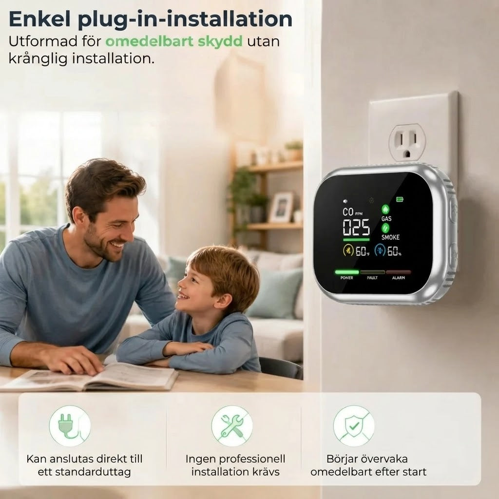 6 i 1 smart säkerhetsdetektor för kolmonoxid gas och rök
