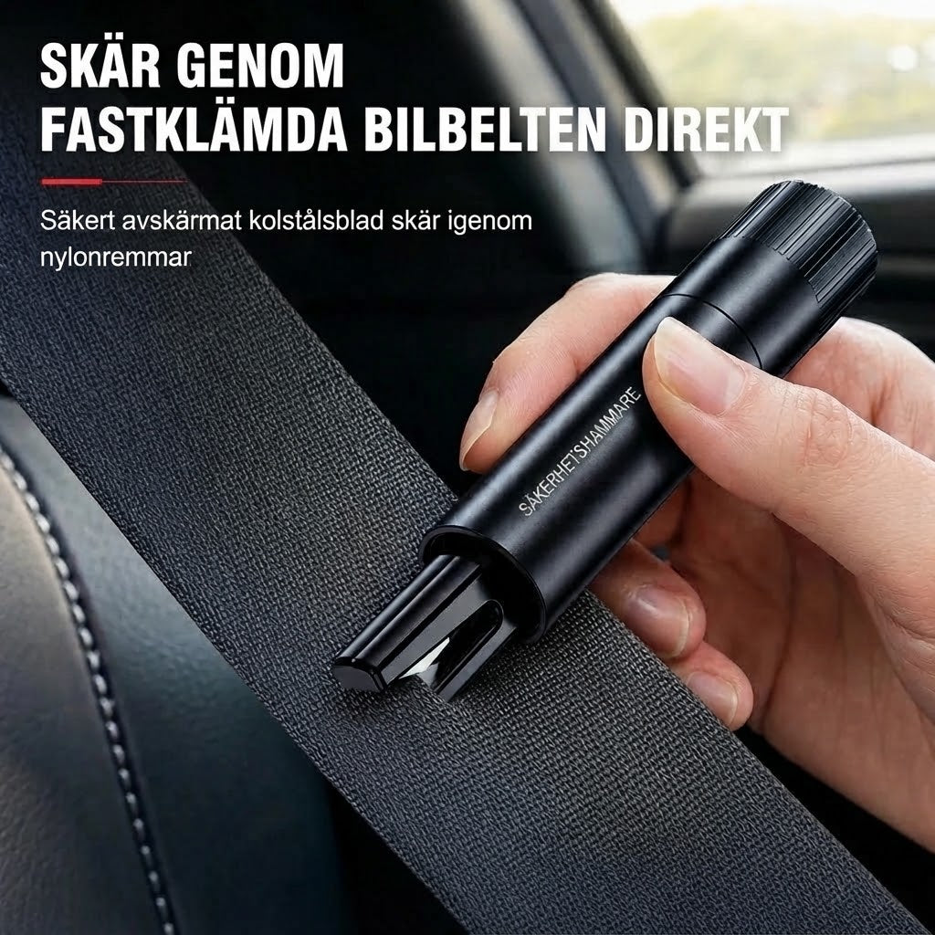 Kompakt bilsäkerhetshammare med fönsterkrossare och bältesskärare