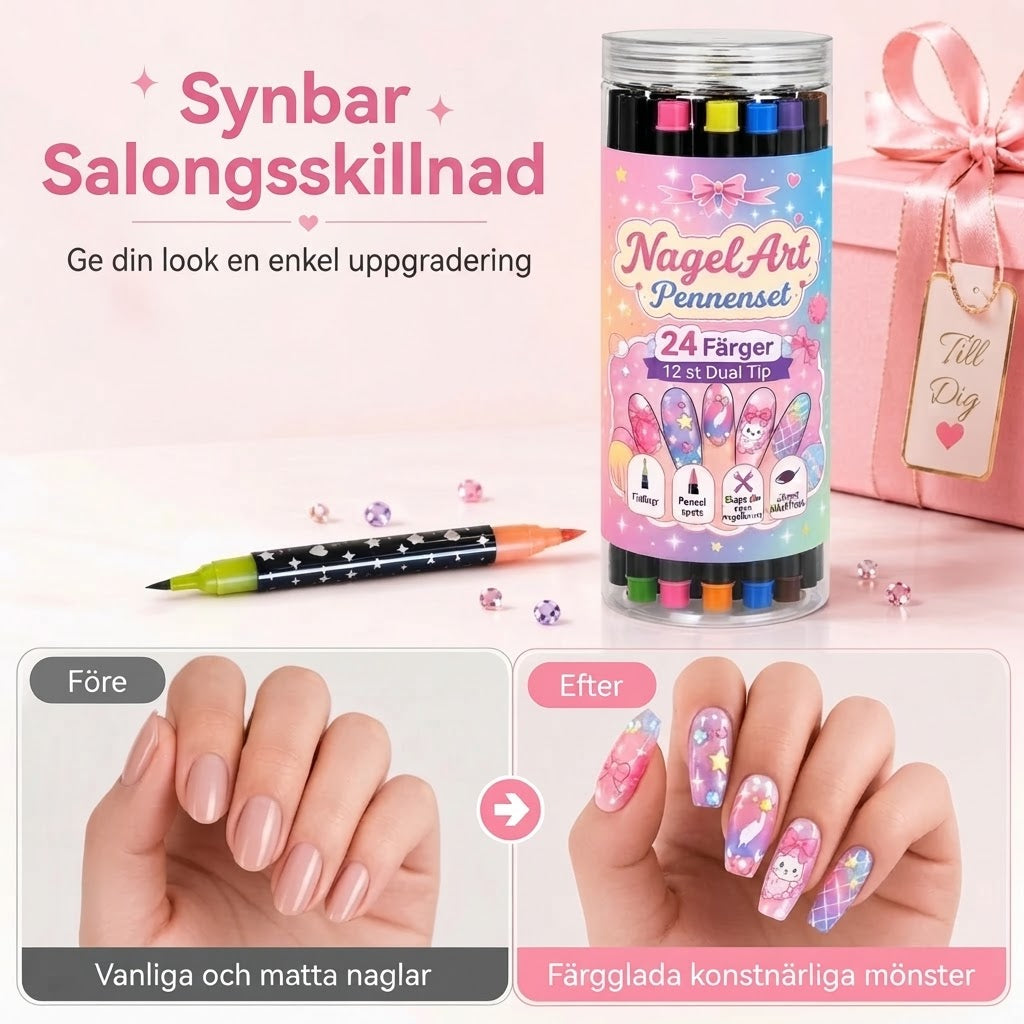 Dubbelsidiga nail art-pennor 12-pack