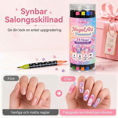 Dubbelsidiga nail art-pennor 12-pack