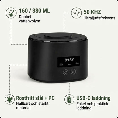 Uppladdningsbar ultraljudsrengörare för bettskenor och retainers
