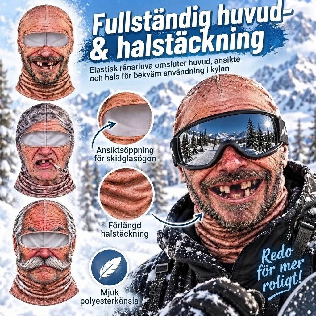 Rolig skidbalaklava med realistiskt ansikte