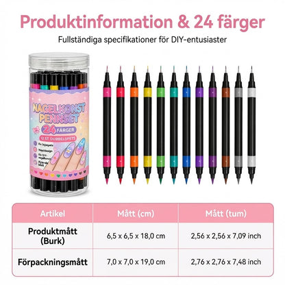 Dubbelsidiga nail art-pennor 12-pack