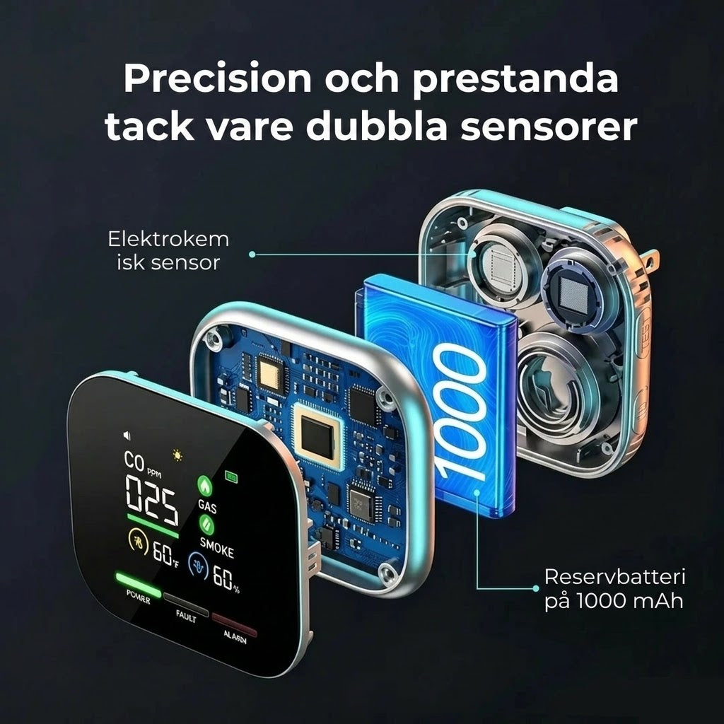 6 i 1 smart säkerhetsdetektor för kolmonoxid gas och rök