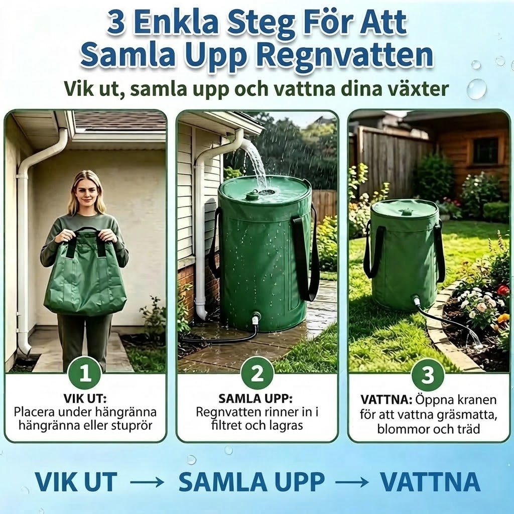 Hopfällbar regnvattentunna med avtappningskran