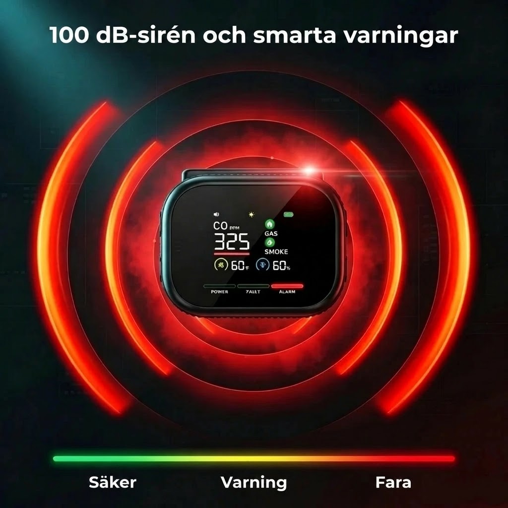 6 i 1 smart säkerhetsdetektor för kolmonoxid gas och rök