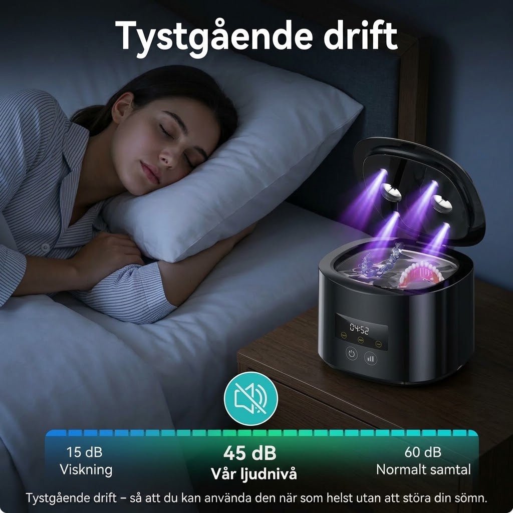 Uppladdningsbar ultraljudsrengörare för bettskenor och retainers