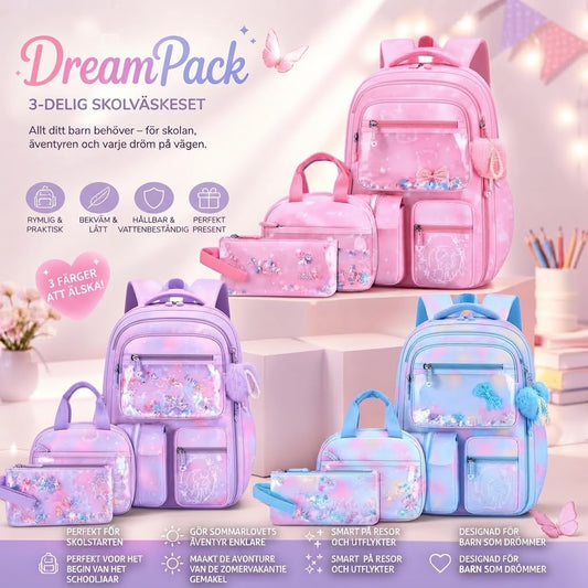 DreamPack 3-delat skolset med glittrande detaljer