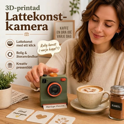 Retro kaffekonstkamera – mekanisk schablonskrivare för latte