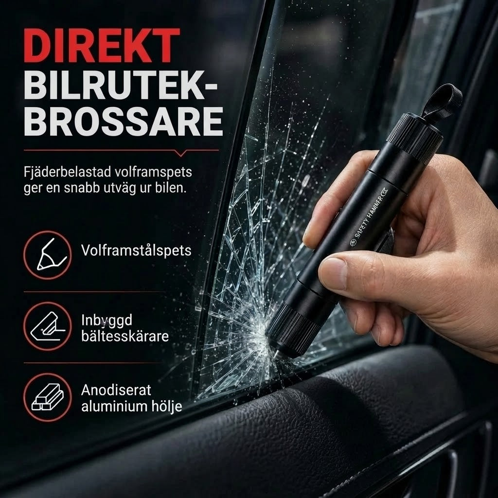 Kompakt bilsäkerhetshammare med fönsterkrossare och bältesskärare