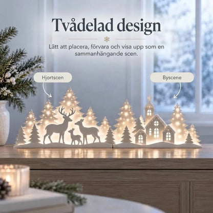 2-delad LED-juldekoration med ren och by