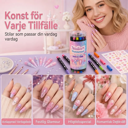 Dubbelsidiga nail art-pennor 12-pack