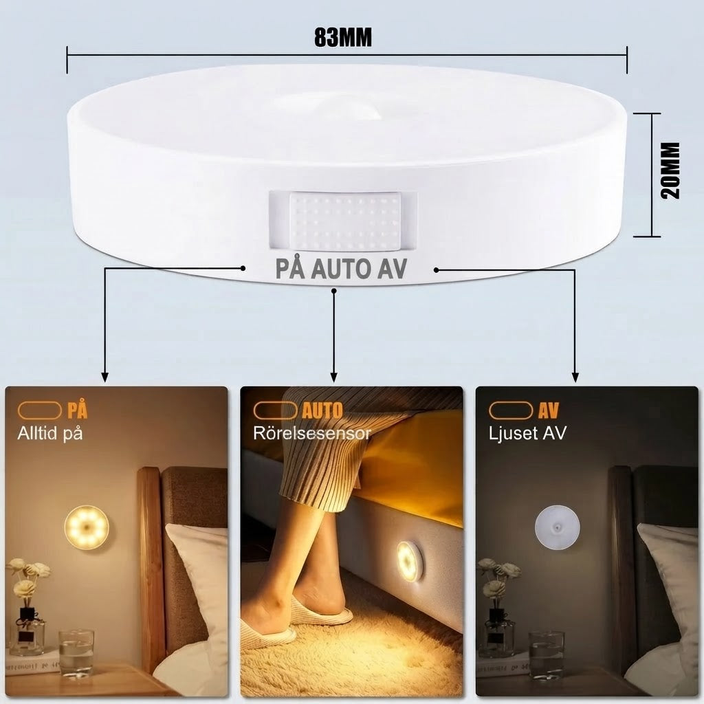 USB-uppladdningsbara LED-nattlampor med rörelsesensor 3-pack