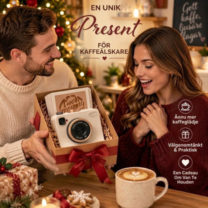 Retro kaffekonstkamera – mekanisk schablonskrivare för latte