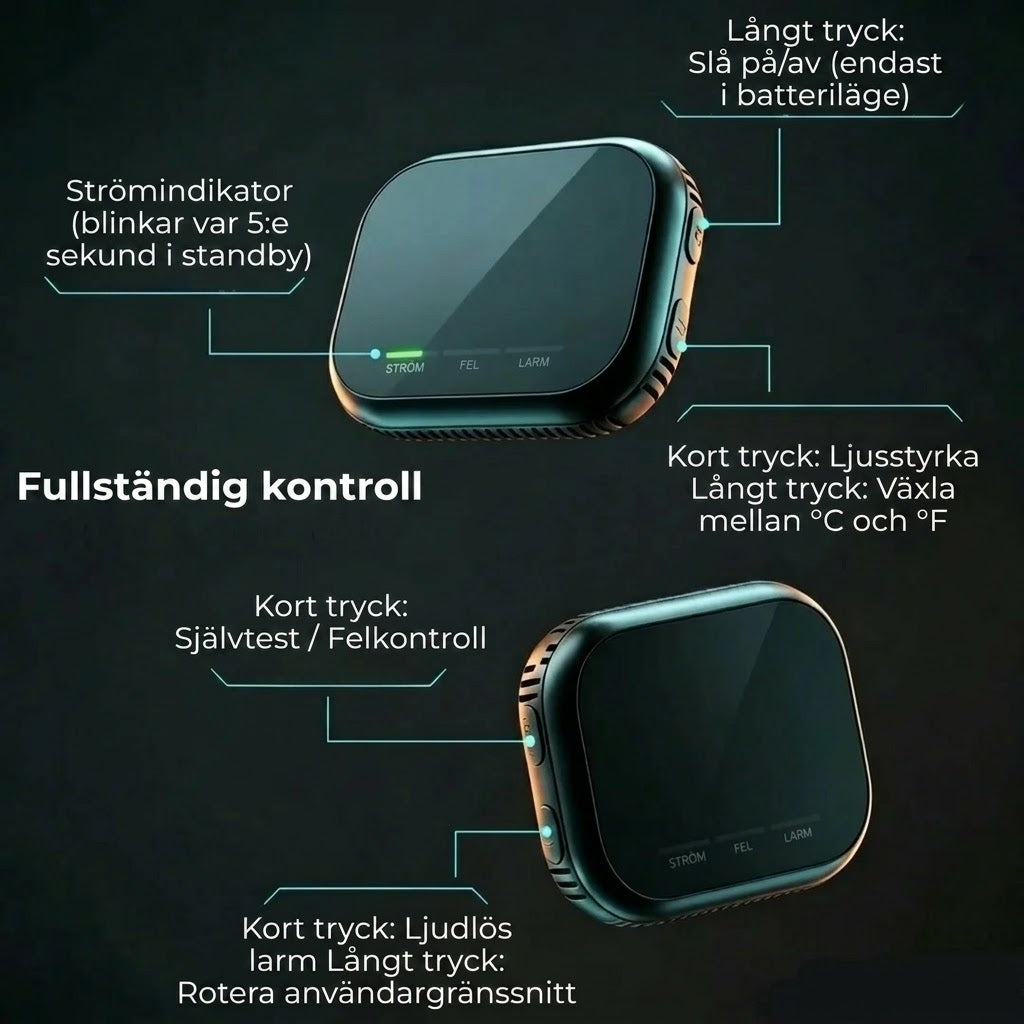 6 i 1 smart säkerhetsdetektor för kolmonoxid gas och rök