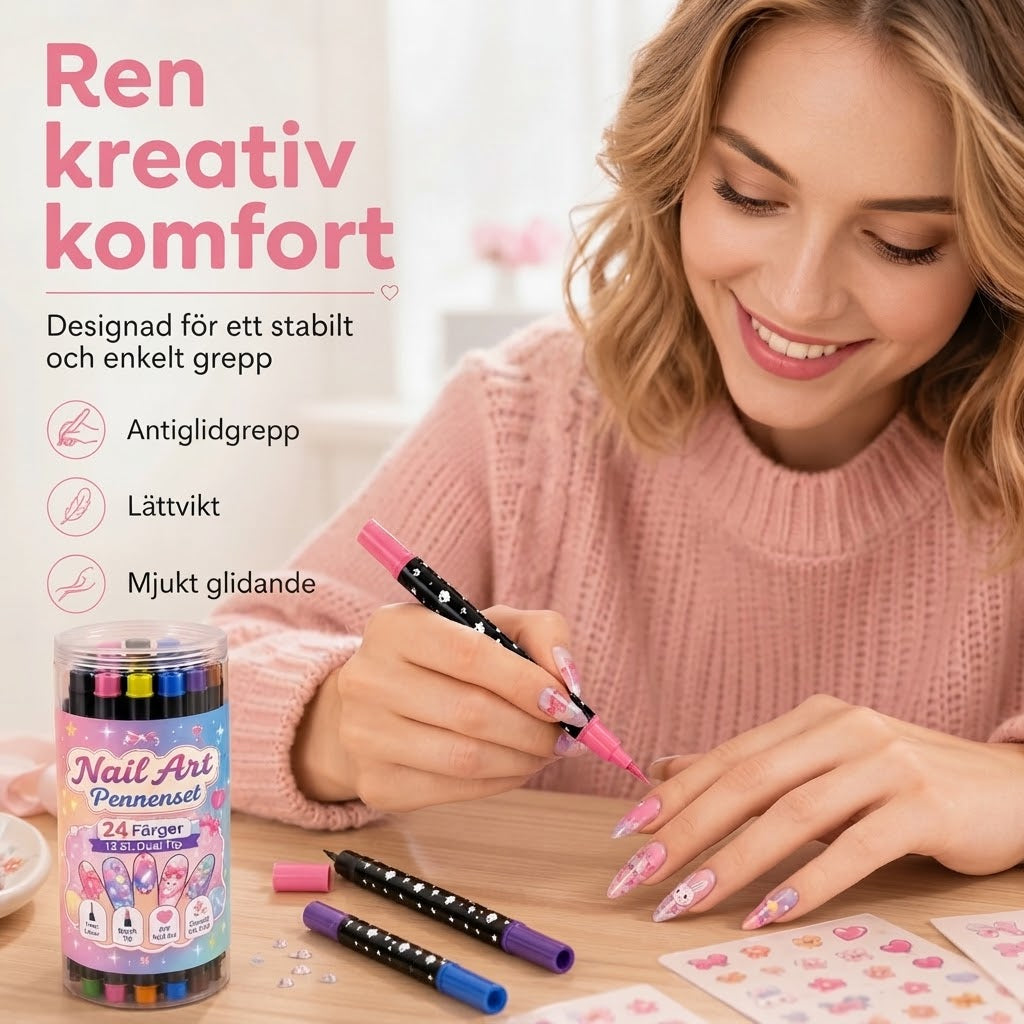 Dubbelsidiga nail art-pennor 12-pack