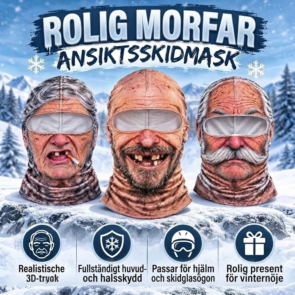 Rolig skidbalaklava med realistiskt ansikte