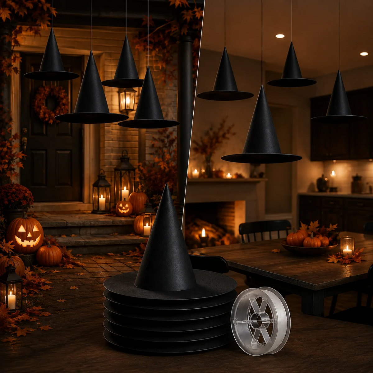 Svävande häxhattar för Halloween-dekoration