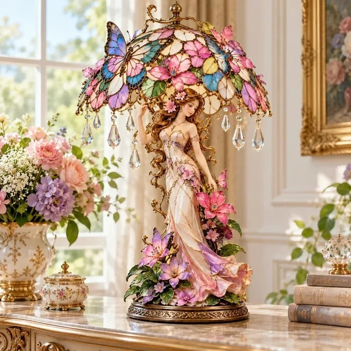 Enchanted Butterfly Garden Lady bordslampa med blommor och fjärilar
